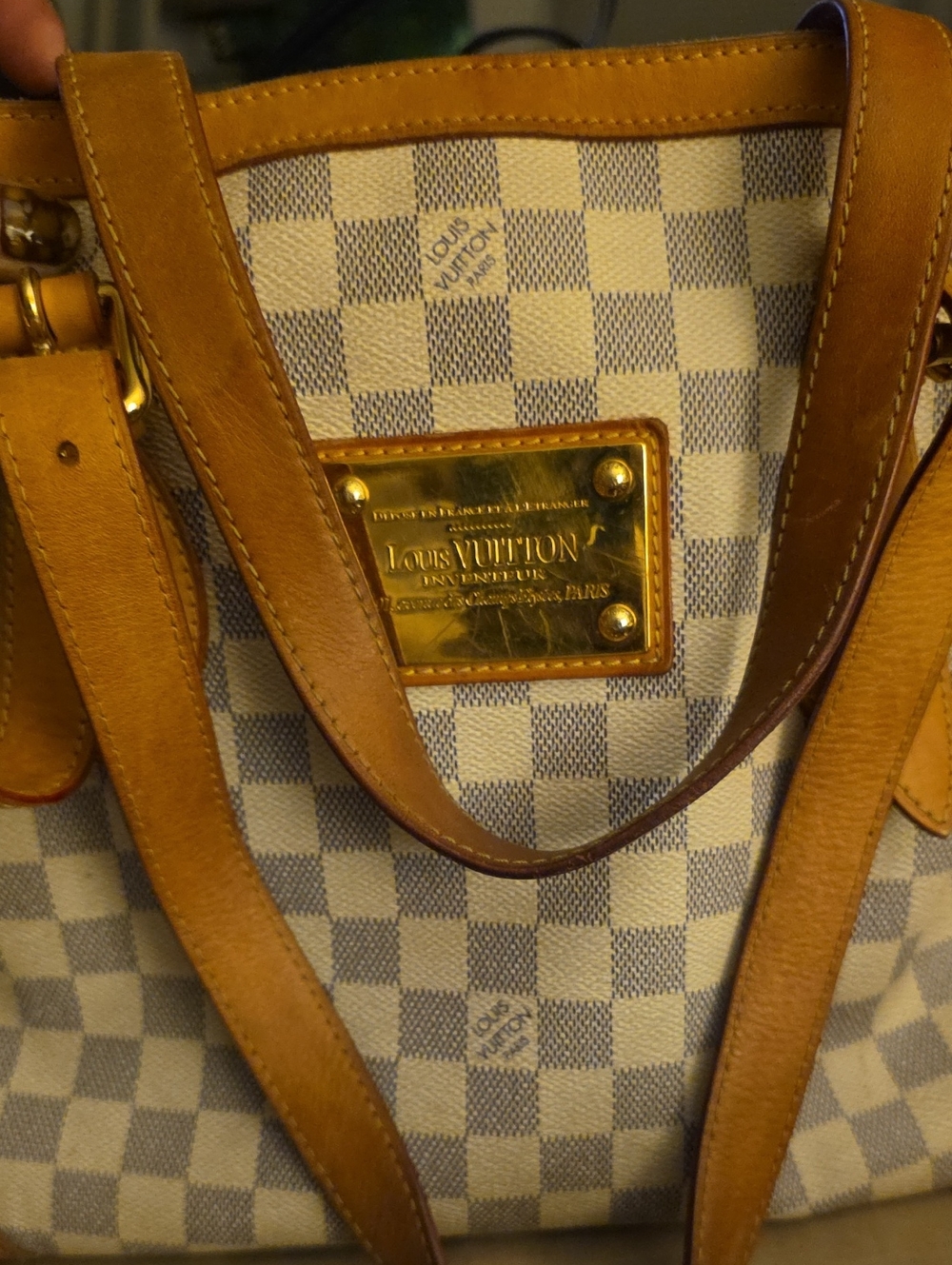 Louis Vuitton Damier Azur Canvas Tote with Vachetta Trim in Cream and Tan